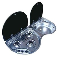 Smev 3 Burner Stove & Sink With Glass Lid