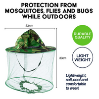 Insect Head Net with Brim Hat 300mm Camo Hat & Green mesh